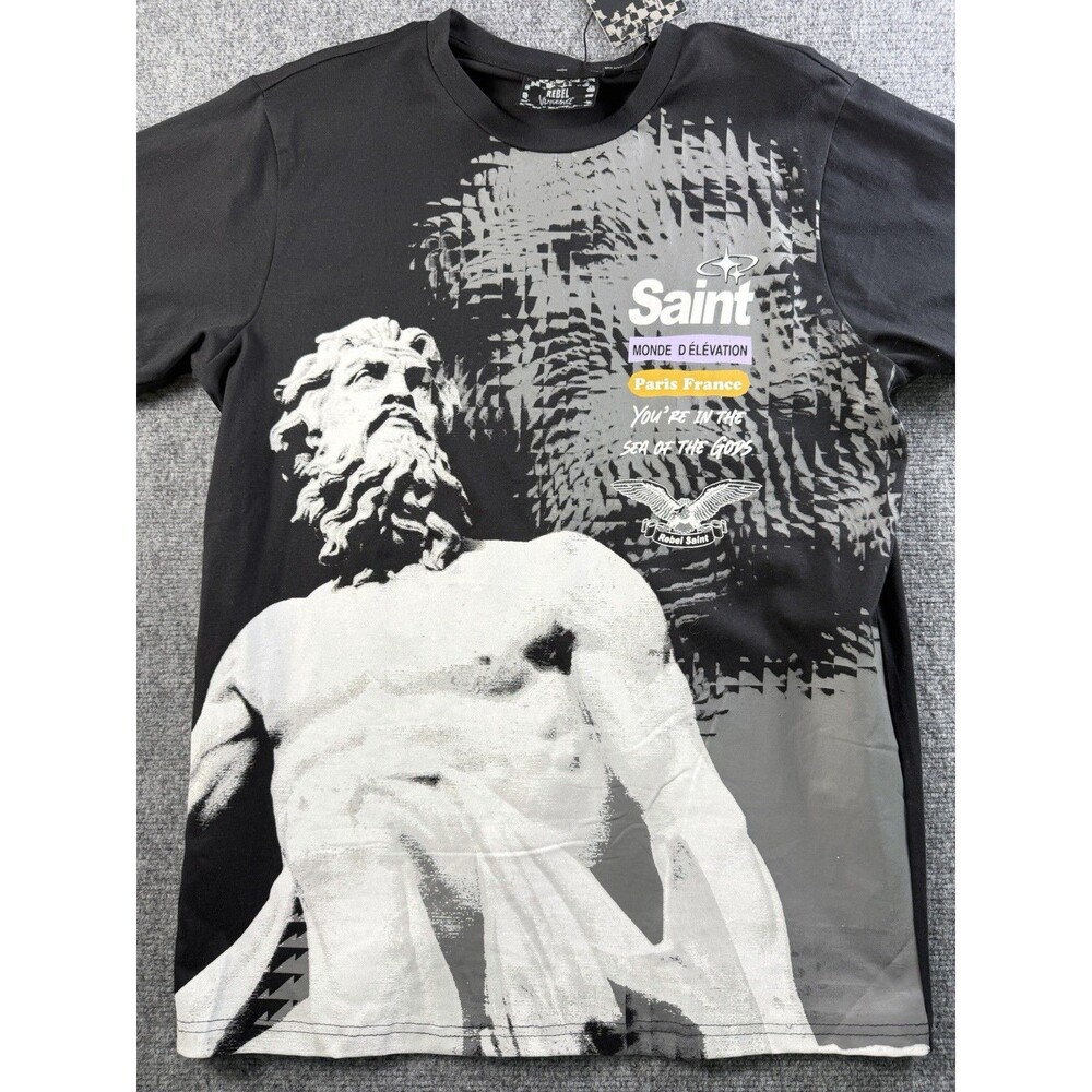 Rebel Saint T Shirt Mens M Black Statue Graphic Tee Streetwear Y2K NWT Vengeance